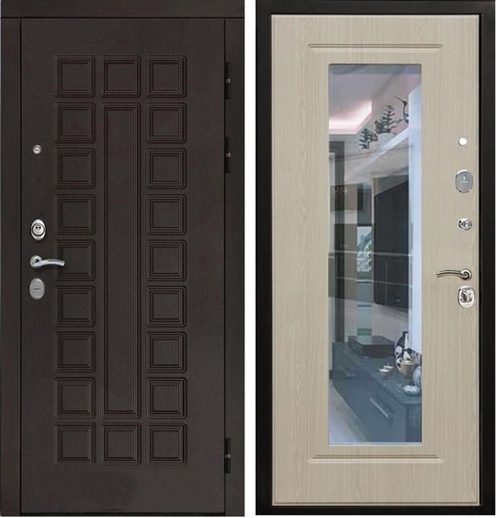 Входная металлическая дверь Сенатор СБ-120 с Зеркалом Беленый дуб - фото 22912