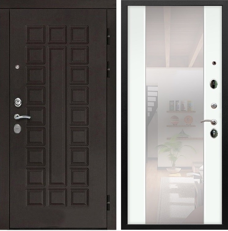 Входная металлическая дверь Сенатор СБ-16 с Зеркалом Белый ясень - фото 22936