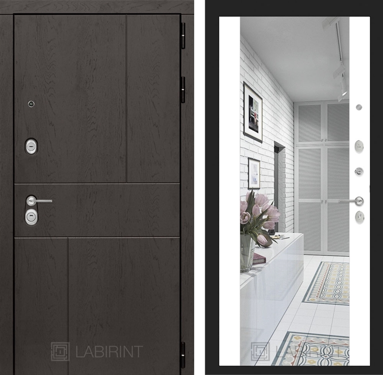 Входная металлическая дверь Лабиринт URBAN с Зеркалом Максимум - Белый софт - фото 25413