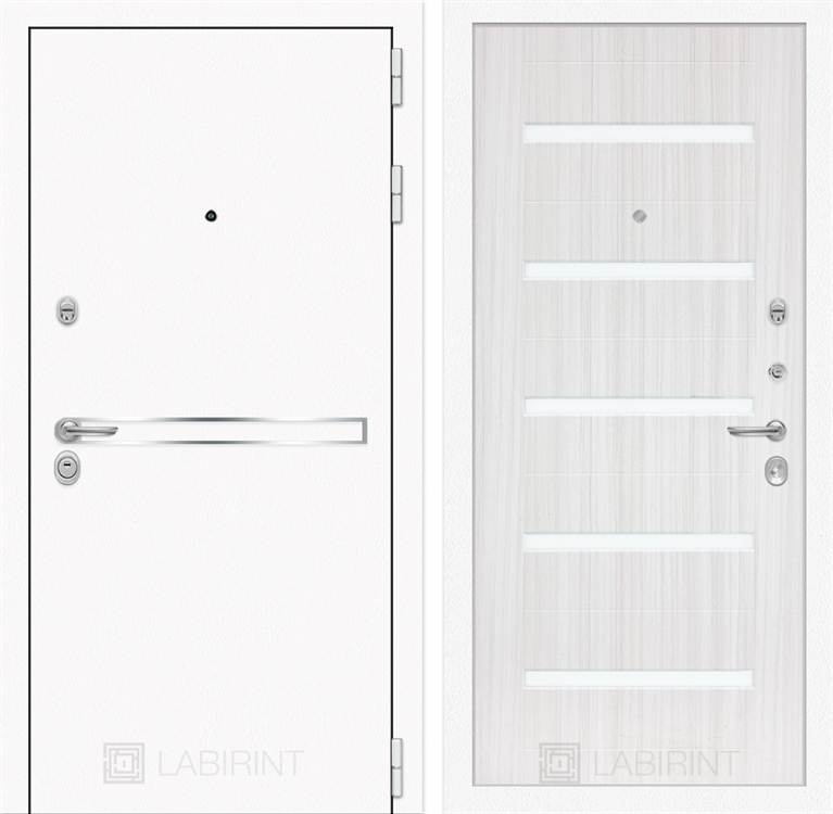 Входная металлическая дверь Лабиринт Лайн WHITE 01 - Сандал белый, стекло белое - фото 25484