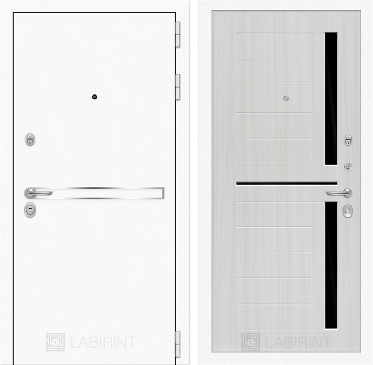 Входная металлическая дверь Лабиринт Лайн WHITE 02 - Сандал белый, стекло черное - фото 25485