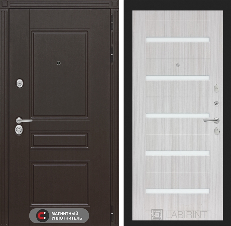 Входная металлическая дверь Лабиринт Мегаполис 01 - Сандал белый, стекло белое - фото 25553