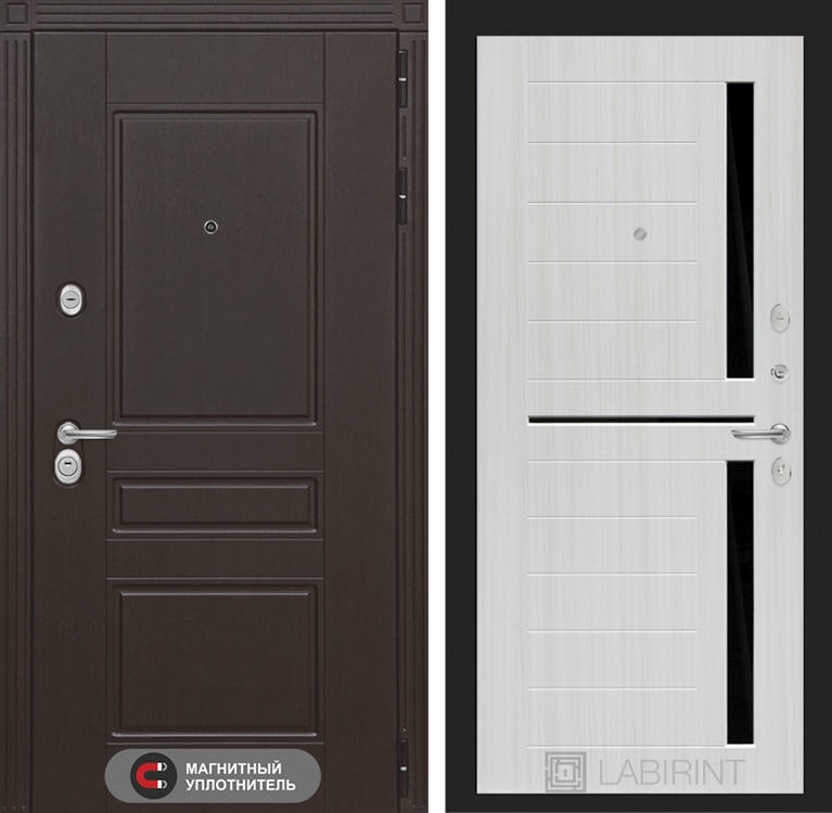 Входная металлическая дверь Лабиринт Мегаполис 02 - Сандал белый, стекло черное - фото 25557
