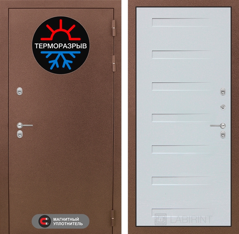 Входная металлическая дверь Лабиринт Термо Магнит 14 - Дуб кантри белый горизонтальный - фото 25637