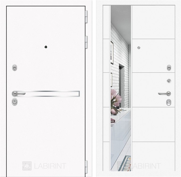Входная металлическая дверь Лабиринт Лайн WHITE с Зеркалом 19 - Белый софт - фото 25671