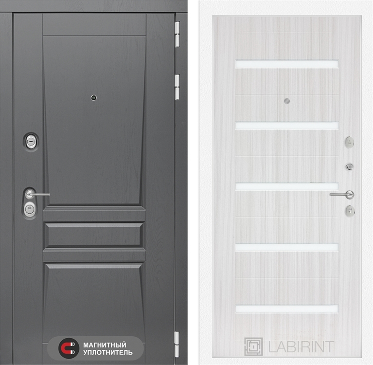 Входная металлическая дверь Лабиринт Платинум 01 - Сандал белый, стекло белое - фото 25694
