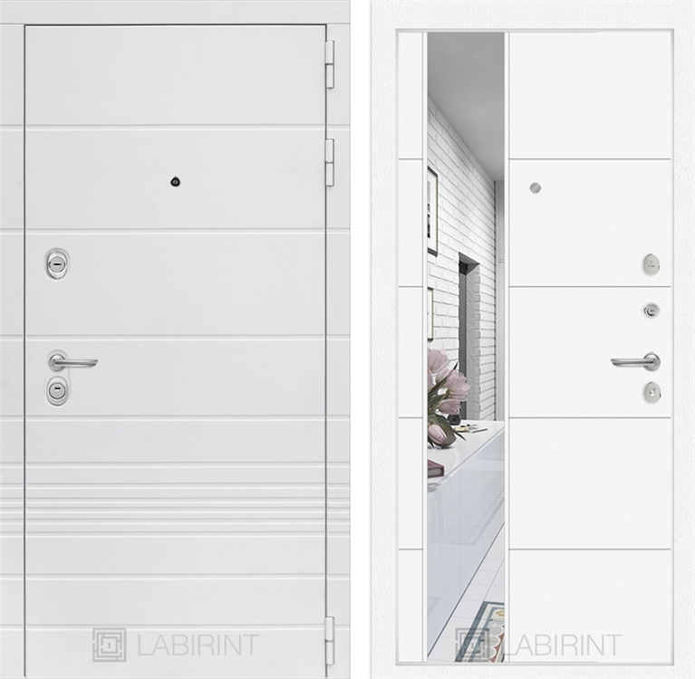 Входная белая дверь Лабиринт Трендо с Зеркалом 19 - Белый софт - фото 25727