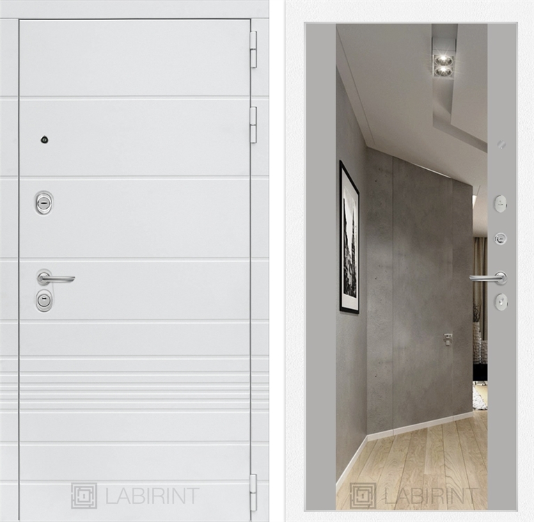 Входная белая дверь Лабиринт Трендо с Зеркалом Максимум - Грей софт - фото 25744