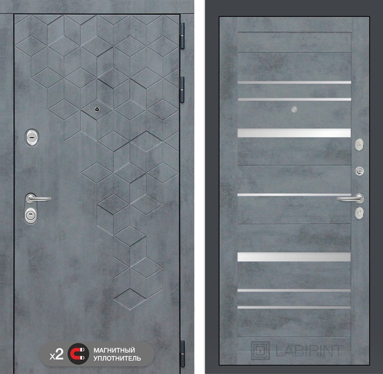 Входная металлическая дверь Лабиринт Бетон 20 - Бетон темный, зеркальные вставки - фото 25814