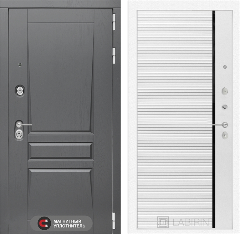 Входная металлическая дверь Лабиринт Платинум 22 - Белый софт, черная вставка - фото 26047