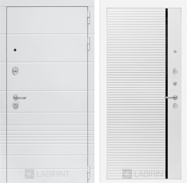 Входная белая дверь Лабиринт Трендо 22 - Белый софт, черная вставка - фото 26052