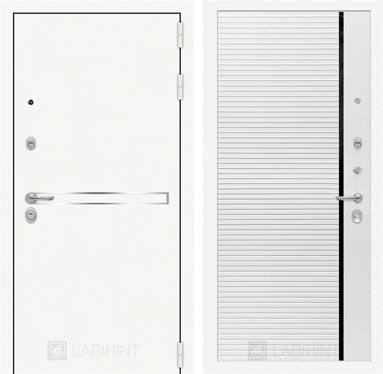Входная металлическая дверь Лабиринт Лайн WHITE 22 - Белый софт, черная вставка - фото 26054