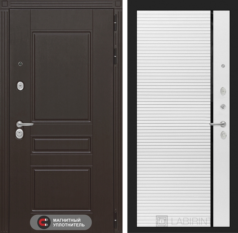 Входная дверь Лабиринт Мегаполис 22 - Белый софт, черная вставка - фото 26058