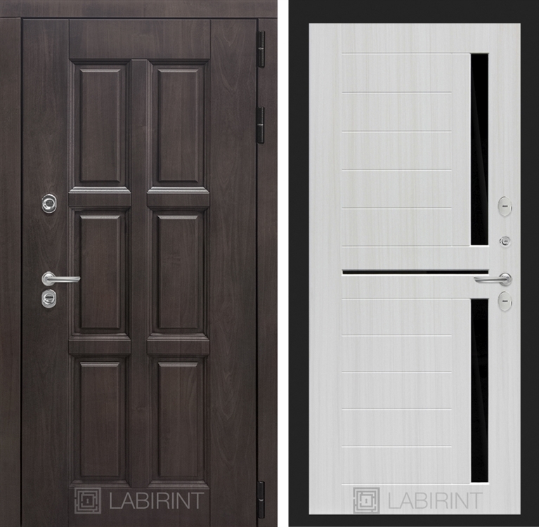Входная металлическая дверь с Терморазрывом Лабиринт Лондон 02 - Сандал белый, стекло черное - фото 26086