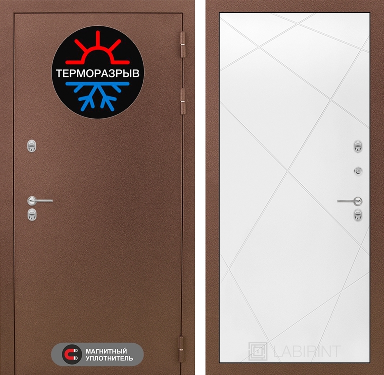 Входная металлическая дверь Лабиринт Термо Магнит 24 - Белый софт - фото 26204
