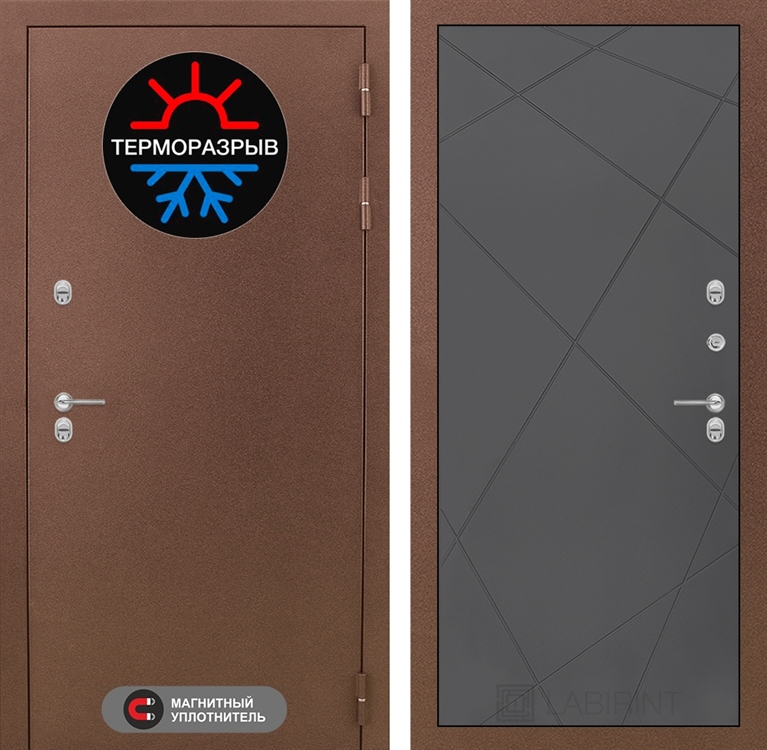 Входная металлическая дверь Лабиринт Термо Магнит 24 - Графит софт - фото 26206