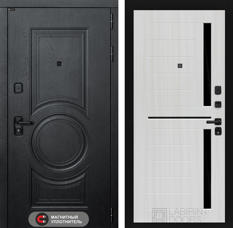 Входная металлическая дверь Лабиринт GRAND 02 - Сандал белый, стекло черное - фото 26302