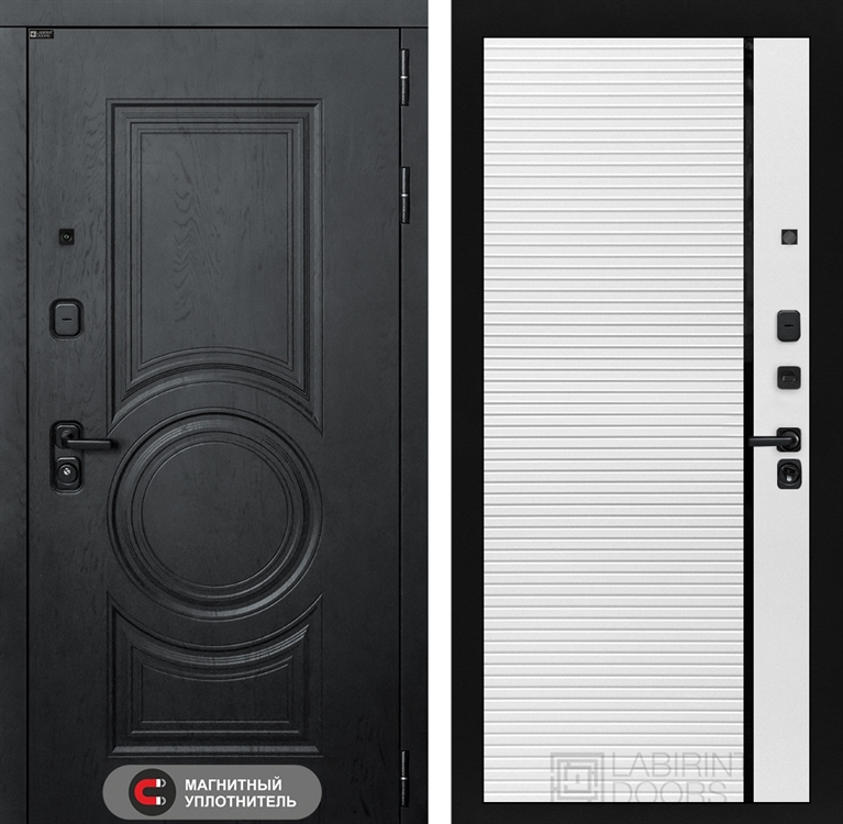 Входная дверь Лабиринт GRAND 22 - Белый софт, черная вставка - фото 26305
