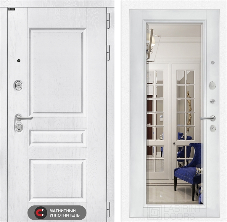 Входная металлическая дверь Лабиринт VERSAL с Зеркалом Фацет - Белый софт - фото 26363