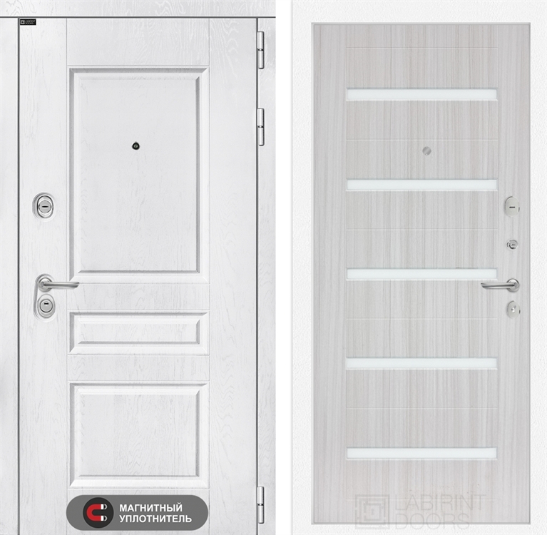 Входная металлическая дверь Лабиринт VERSAL 01 - Сандал белый, стекло белое - фото 26389