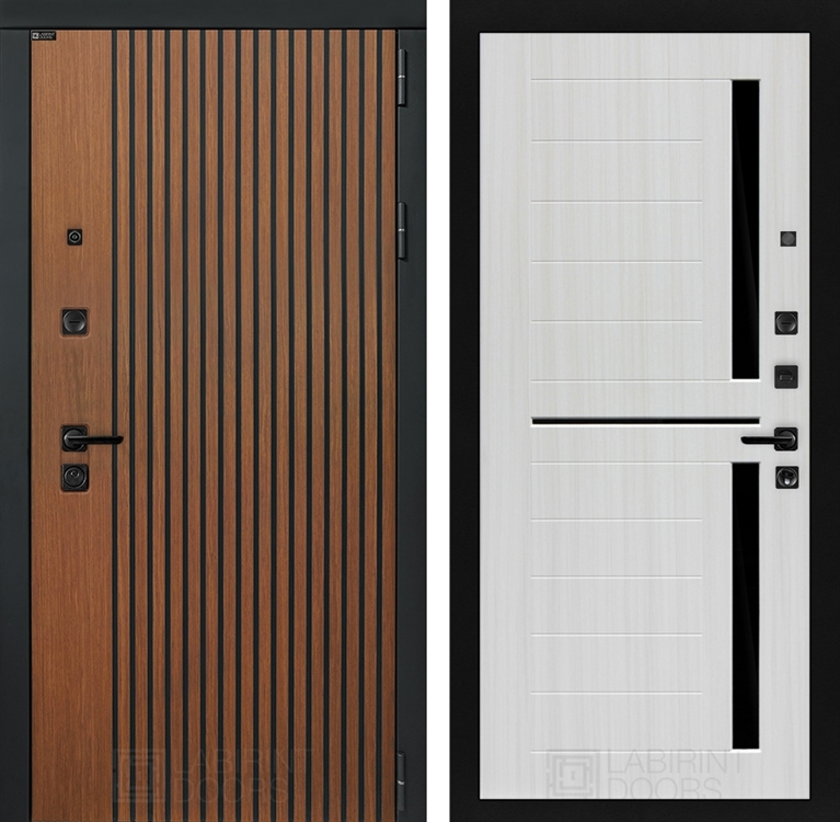 Входная металлическая дверь Лабиринт STORM 02 - Сандал белый, стекло черное - фото 26398