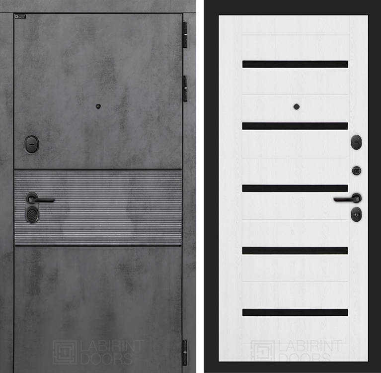 Входная металлическая дверь Лабиринт INFINITY 01 - Белое дерево, стекло черное - фото 26430