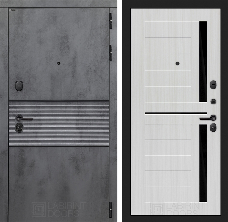 Входная металлическая дверь Лабиринт INFINITY 02 - Сандал белый, стекло черное - фото 26431