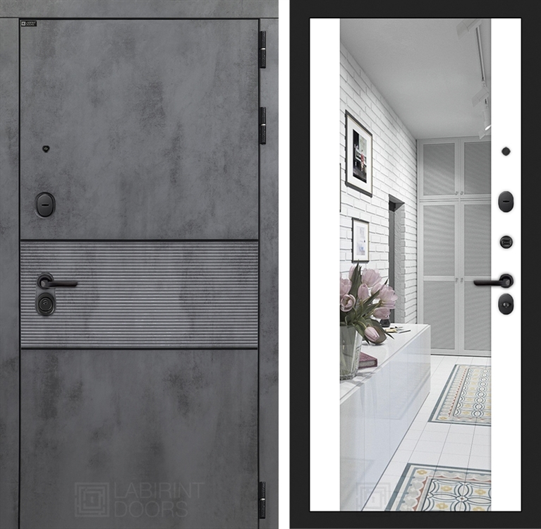 Входная металлическая дверь Лабиринт INFINITY с Зеркалом Максимум - Белый софт - фото 26447