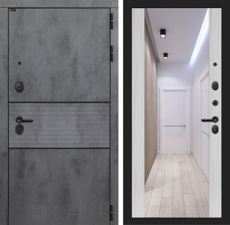 Входная металлическая дверь Лабиринт INFINITY с Зеркалом Максимум - Сандал белый - фото 26450