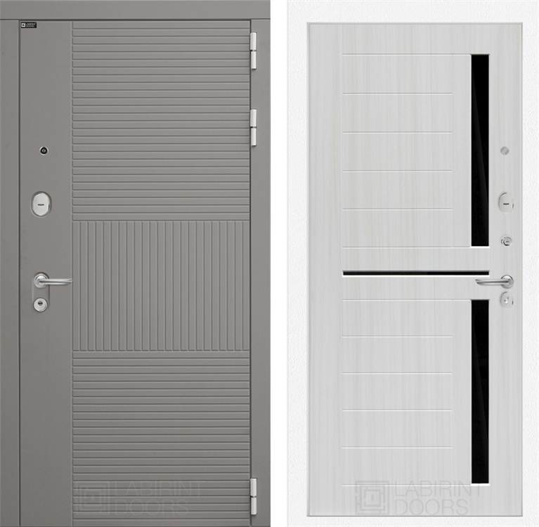Входная металлическая дверь Лабиринт FORMO 02 - Сандал белый, стекло черное - фото 26476