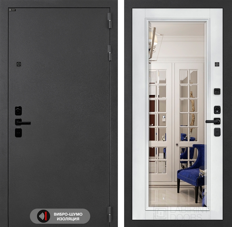 Входная металлическая дверь Лабиринт ACUSTIC с Зеркалом Фацет - Белый софт - фото 26532