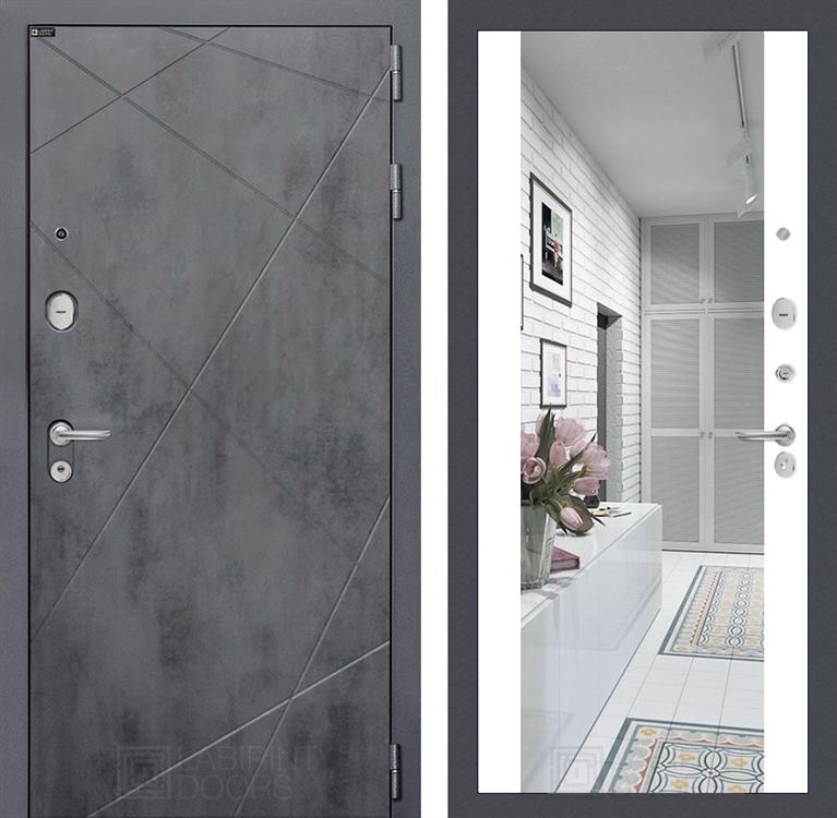 Входная металлическая дверь Лабиринт LOFT с Зеркалом Максимум - Белый софт - фото 26568