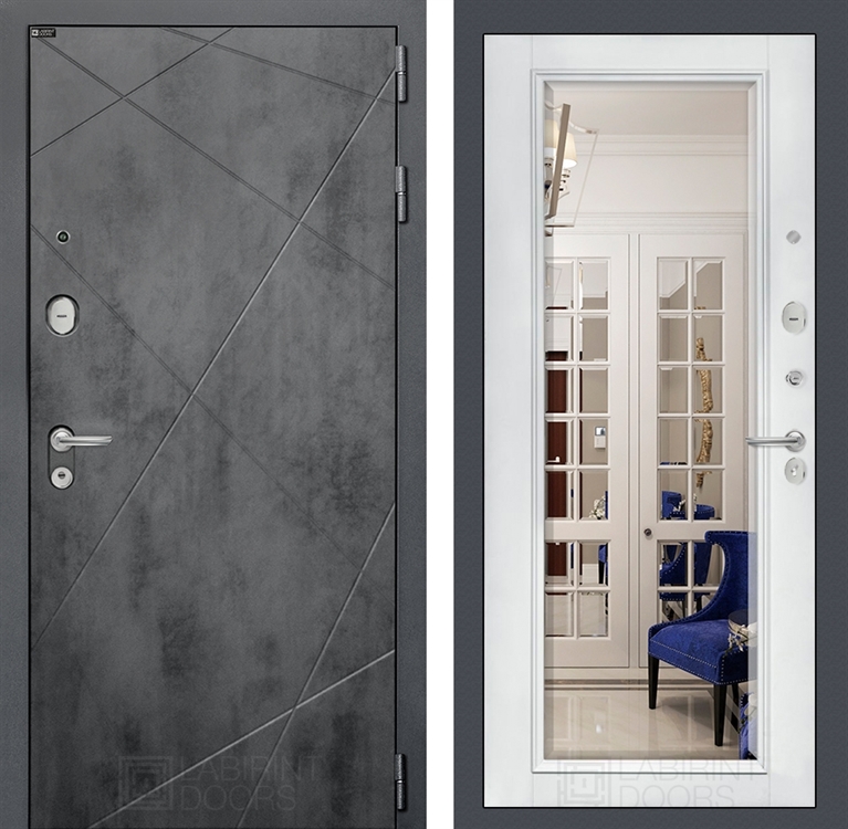 Входная металлическая дверь Лабиринт LOFT с Зеркалом Фацет - Белый софт - фото 26577