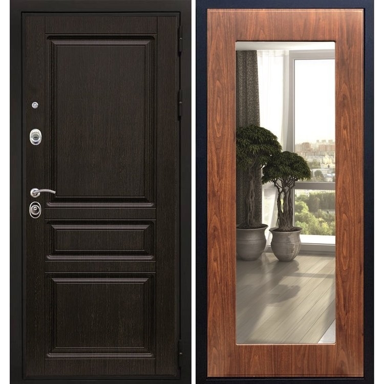 Входная металлическая дверь Премиум -H Пастораль Берёза морёная с Зеркалом - фото 27577
