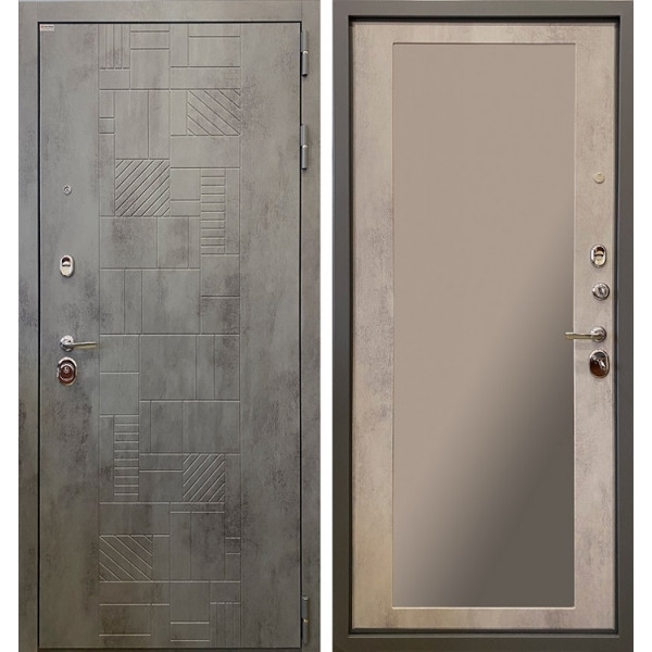Входная дверь Ратибор Тетрис 3К с Зеркалом Бетон светлый - фото 28099