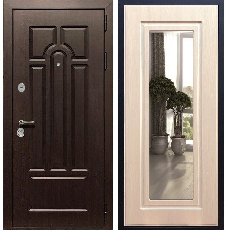Входная металлическая дверь Гранит с Зеркалом Беленый дуб - фото 29518