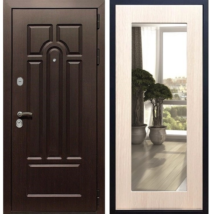 Входная металлическая дверь Гранит Пастораль Дуб белёный с Зеркалом - фото 29521