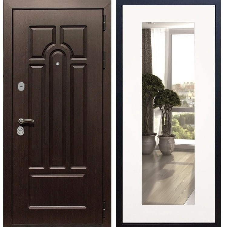 Входная металлическая дверь Гранит Пастораль Белый Ясень с Зеркалом - фото 29522