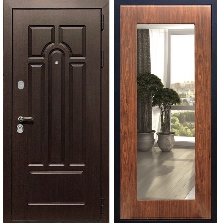 Входная металлическая дверь Гранит Пастораль Берёза морёная с Зеркалом - фото 29525