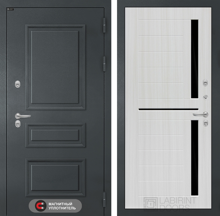 Входная металлическая дверь Лабиринт Атлантик 02 - Сандал белый, стекло черное - фото 66567