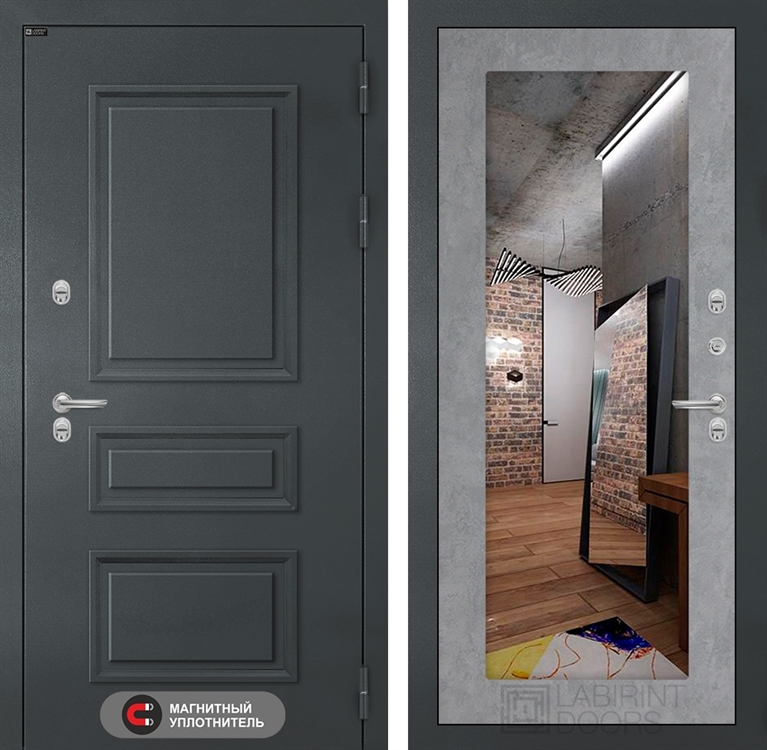 Входная металлическая дверь Лабиринт Атлантик с Зеркалом 18 - Бетон светлый - фото 66572