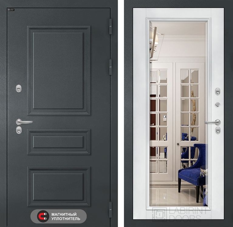 Входная металлическая дверь Лабиринт Атлантик с Зеркалом Фацет - Белый софт - фото 66584