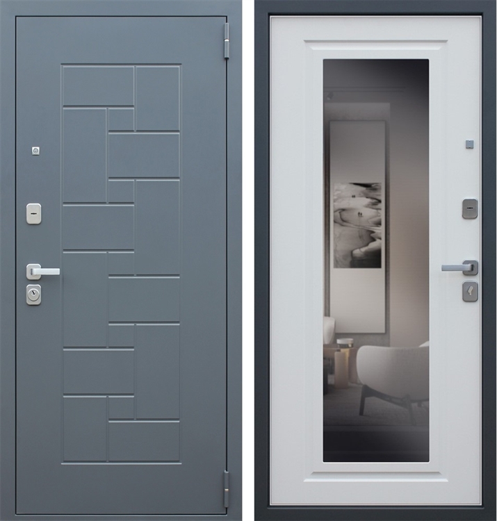 Входная металлическая дверь - Асд Арсенал с зеркалом Ясень белый снег - фото 66995