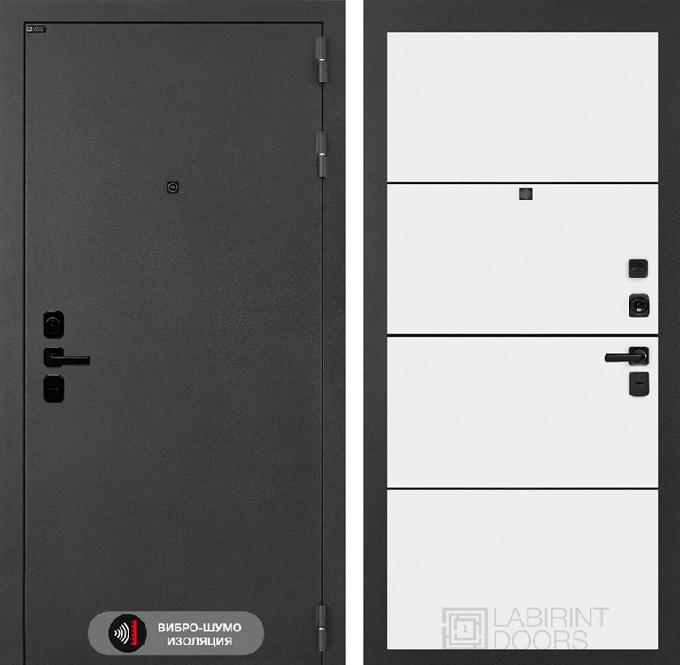 Входная металлическая дверь Лабиринт ACUSTIC 25 - Белый софт, черный молдинг - фото 67342