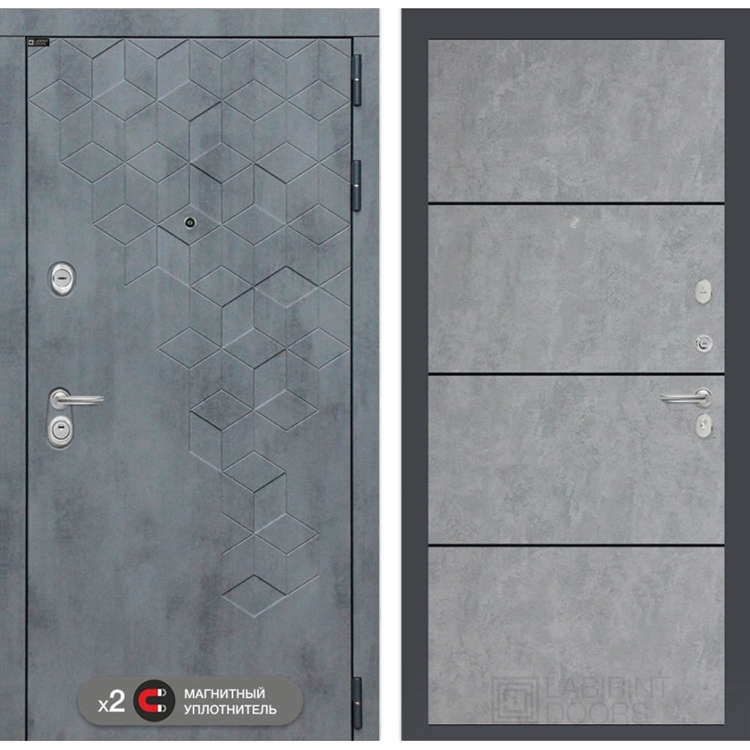 Входная металлическая дверь Лабиринт Бетон - 25 Светлый бетон, черный молдинг - фото 67395