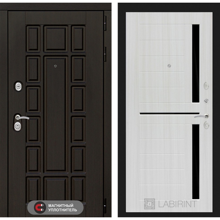 Входная металлическая дверь Лабиринт Нью-Йорк 02 - Сандал белый, стекло черное - фото 67621