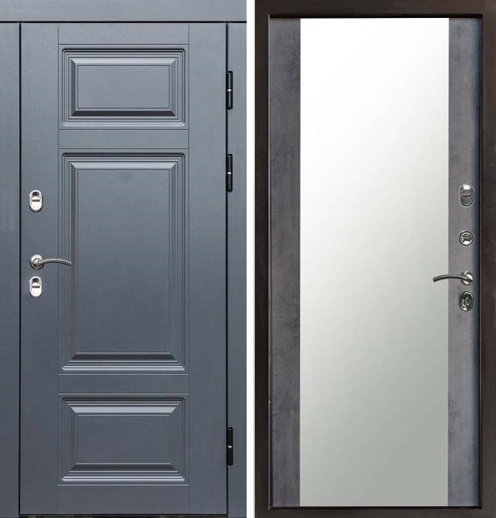 Входная металлическая дверь с терморазрывом Интерма Триумф СБ-16 с зеркалом Бетон темный - фото 67815