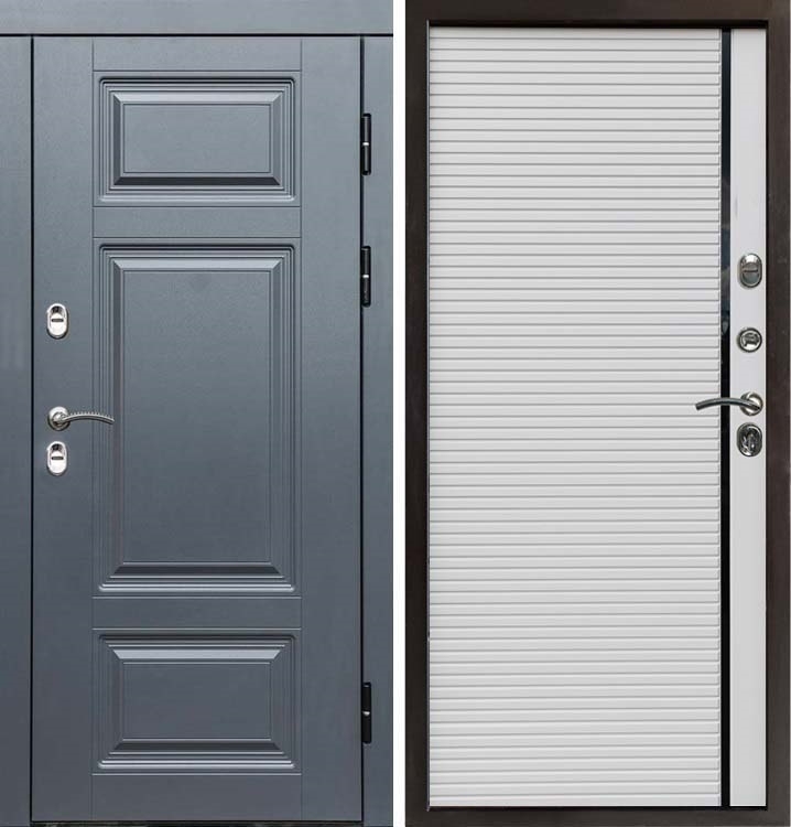 Входная металлическая дверь с терморазрывом Интерма фл-248 Белый матовый, черная вставка - фото 68781