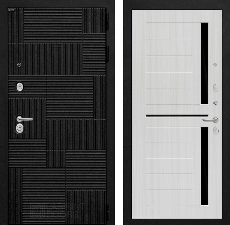 Входная металлическая дверь Лабиринт Pazl-Пазл 02 - Сандал белый, стекло черное - фото 69056