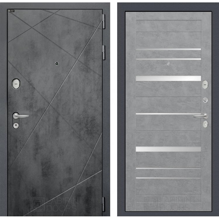 Входная металлическая дверь Лабиринт LOFT 20 - Бетон светлый, зеркальные вставки - фото 69137
